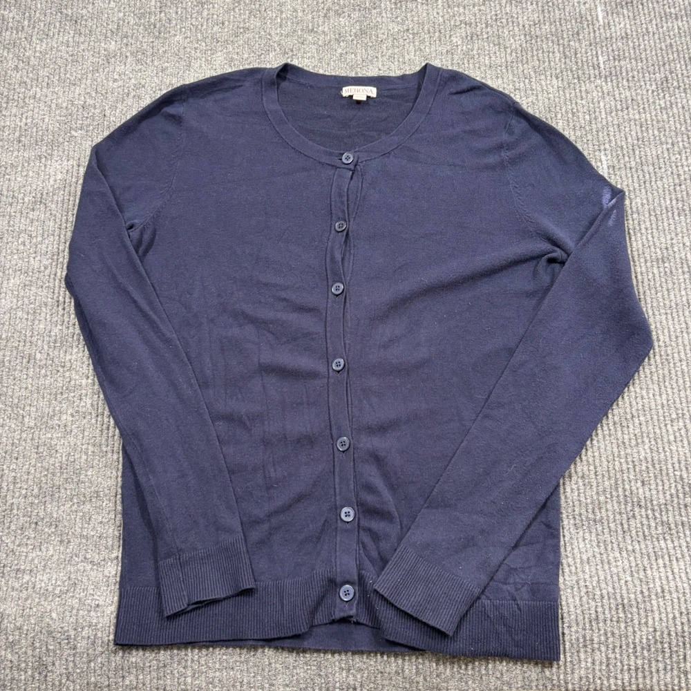 Merona Sweater Womens L Navy Blue Button Front Crew Neck Cardigan